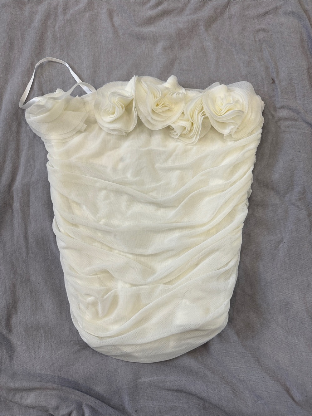 Ivory Floral Rosette Strapless Top